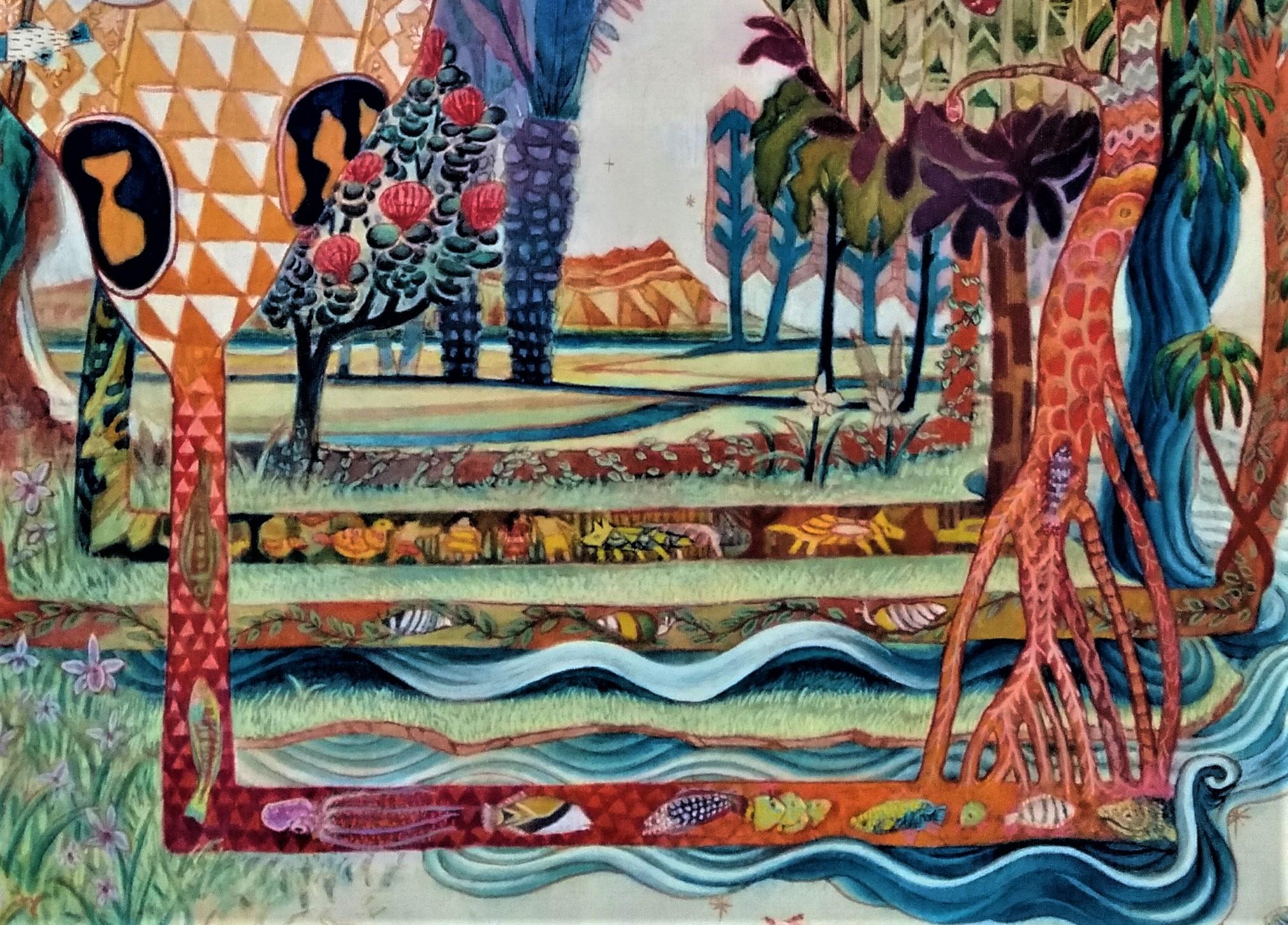 « Tree of Ipu », peinture de paysage japonaise aux pigments de la nature de la soie aux couleurs de l'Hawaï - Contemporain Painting par Maki Kuchida