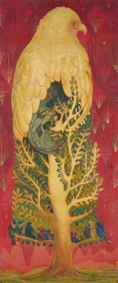 "Unborn" Japanese figurative silk painting birds love peace sense of solidarity