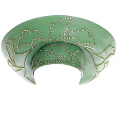 Makins - Chapeau turban vintage pour femme d'église en paille verte avec strass