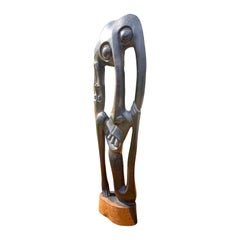 Geschnitzte afrikanische Makonde-Ebenholz-Skulptur abstrakter Gesichter
