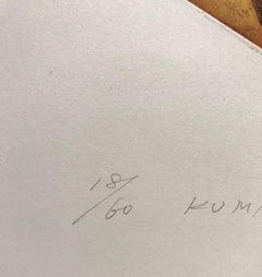 Satsuki by Ouchi Makato Japanese etching Kabuki geometric orange white black