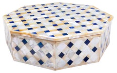 Makrana Marble Box from Agra India Inlaid with Lapis and Abablone