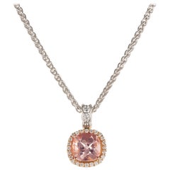 Makur 1.30 Carat Morganite Diamond 18 Karat White Gold Pendant Necklace