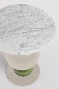 Mala Side Table, White Marble and Ivory Lacquer, Le Berre Vevaud