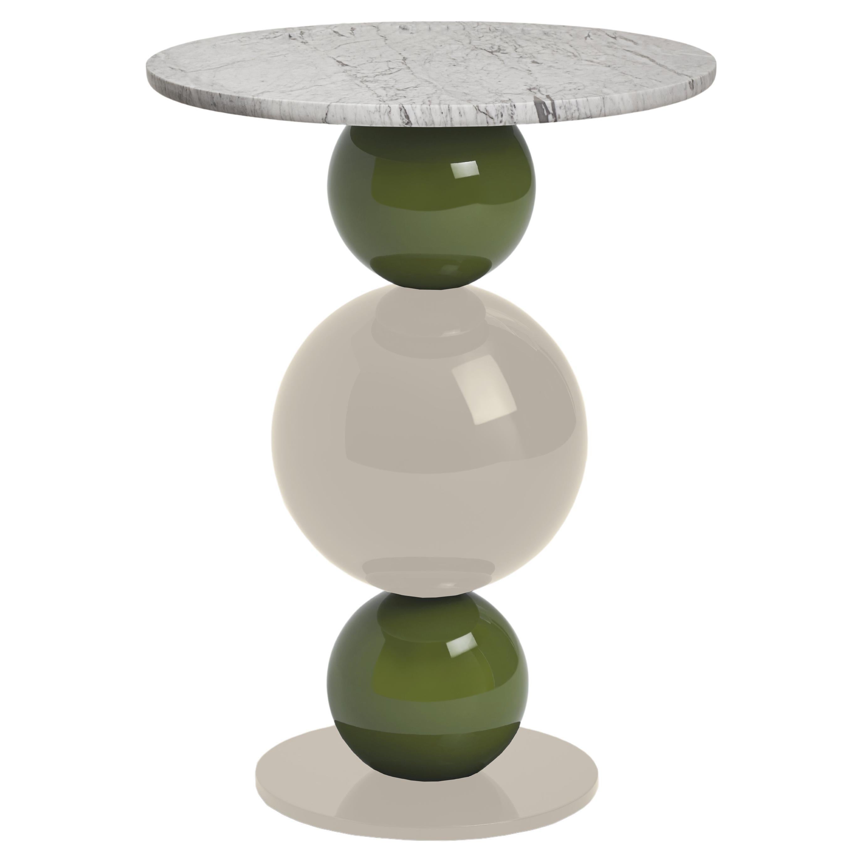 Mala Side Table, White Marble and Ivory Lacquer, Le Berre Vevaud For Sale