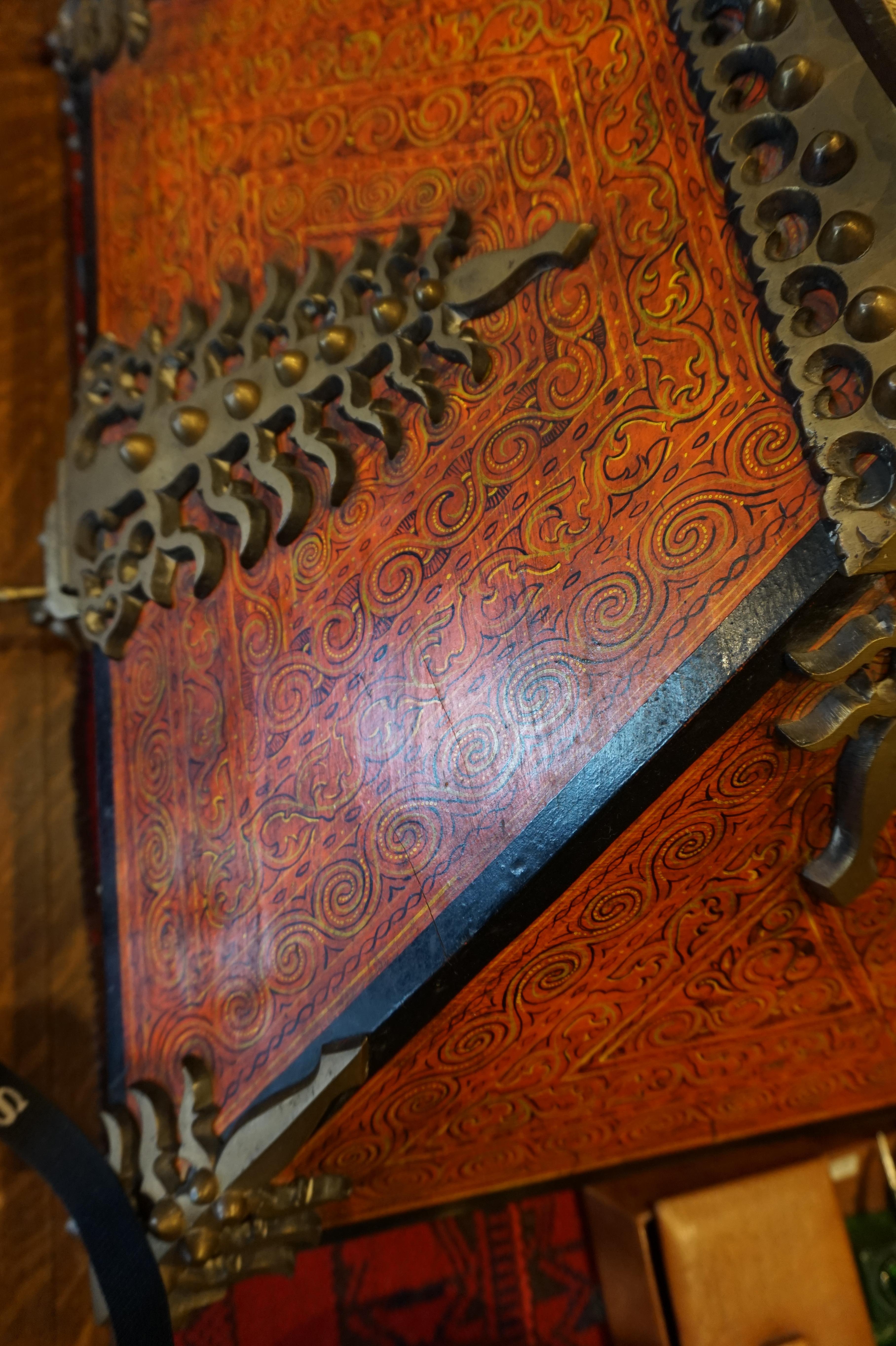 Rare Malabar document safe chest from 1870s from Ceylon.
Hand painted safe chest used during the spice trade to store valuables and important documents. This chest has the surviving key and custom forged brass hardware. It has been hand painted in
