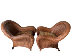 Malabar Wicker Lounge Chair Pair Pottery Barn Vintage Malabar Armchairs