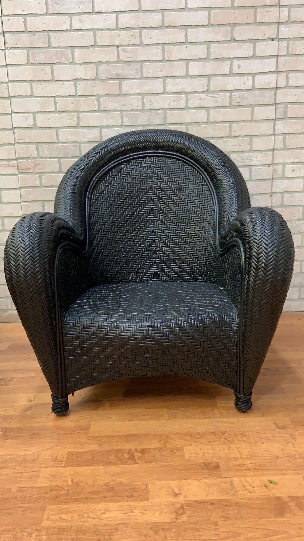 Sedie da salotto Malabar in vimini e rattan con cuscini imbottiti di recente - Coppia in vendita 1