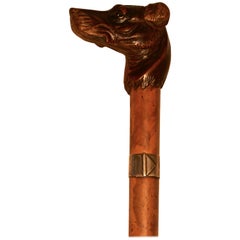 Malacca Cane with Carved Dog Head and Silver Collar