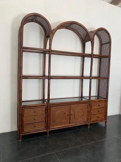 Malacca Rattan & Crystal Bookcase from Vivai del Sud, 1970s