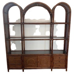 Vintage Malacca Rattan & Crystal Bookcase from Vivai del Sud, 1970s