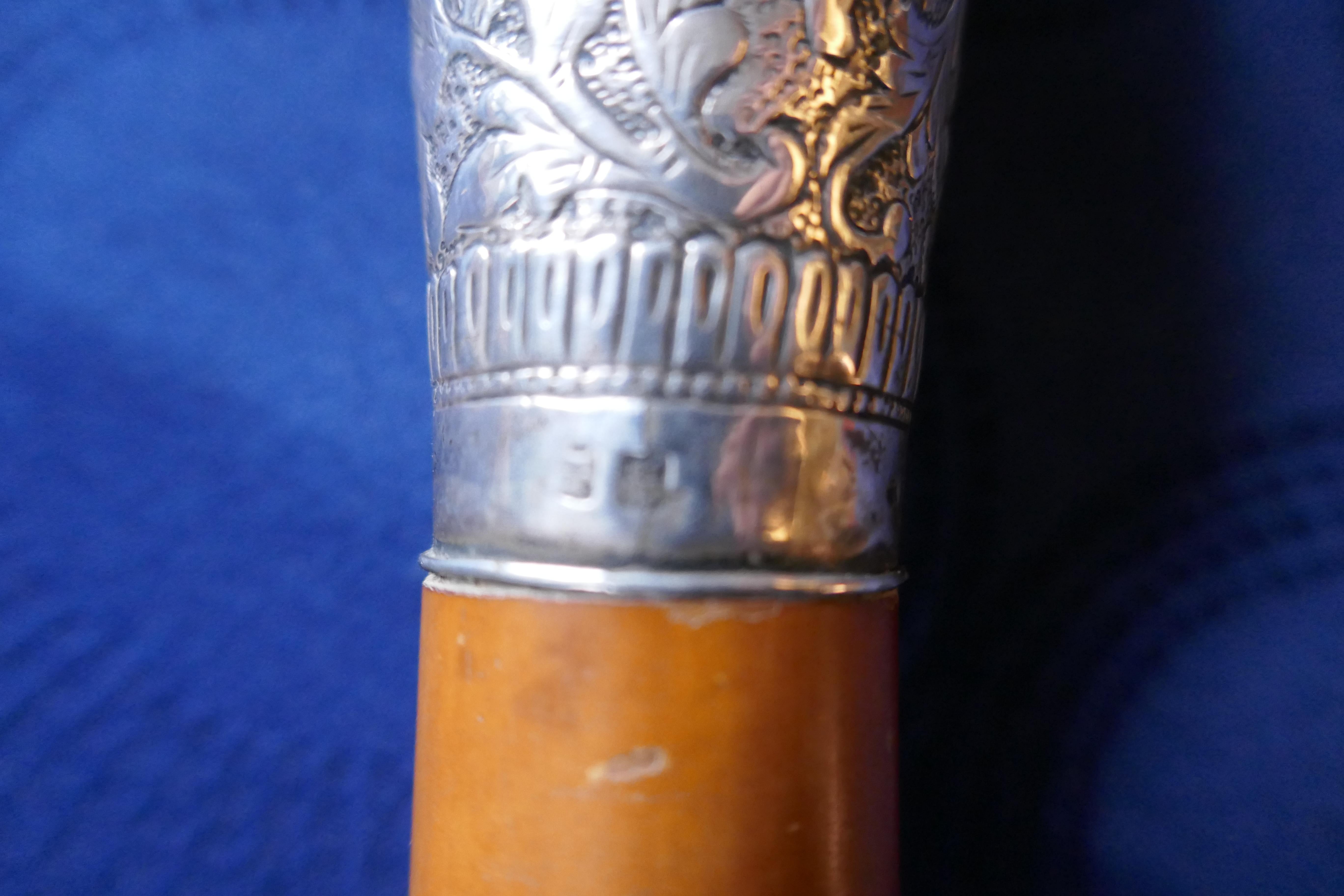 Silver Malacca Walking Cane with Sliver Crown Pommel by J Wippell & Co Ltd 1916