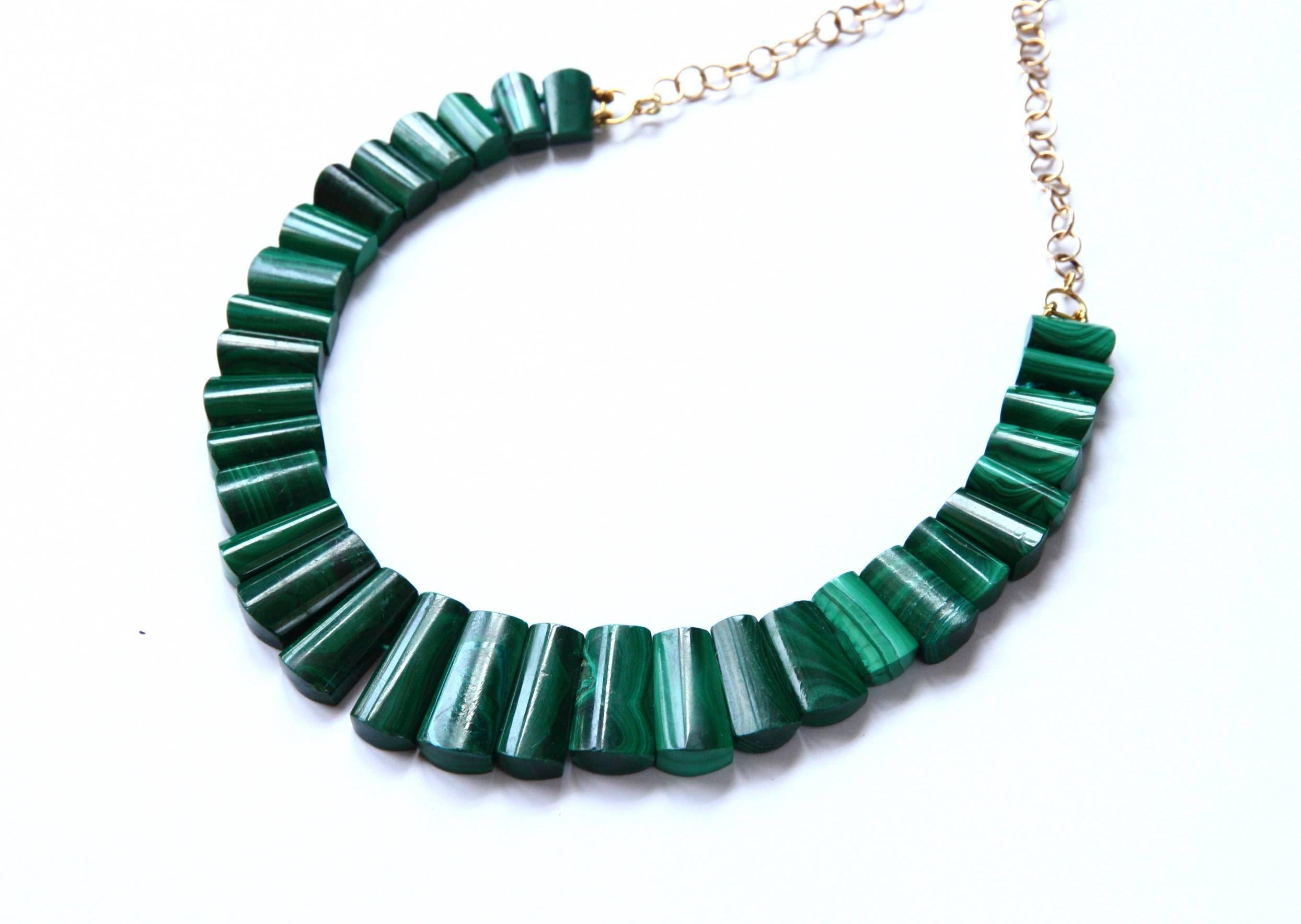 Amazing malachite degradè Gold necklace, adjustable 18kt Gold 18,40gr. 
All Giulia Colussi jewelry is new and has never been previously owned or worn. Each item will arrive at your door beautifully gift wrapped in our boxes, put inside an elegant