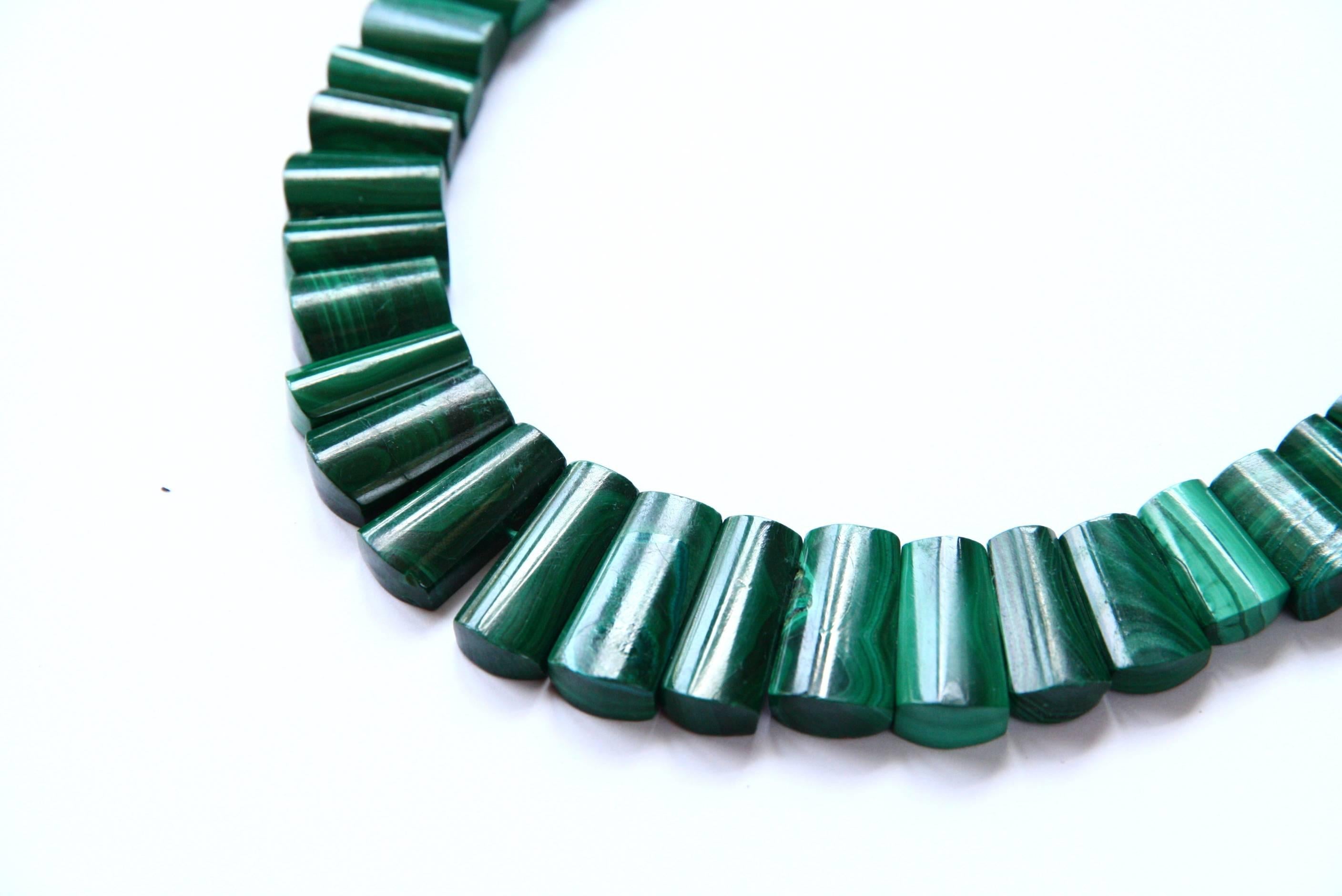 Art Deco Malachite 18 k Gold Necklace For Sale