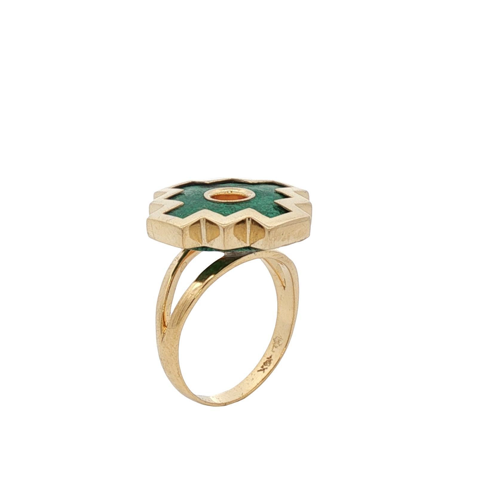 Moderne Bague Vintage Chakana en or jaune 18 carats et malachite en vente