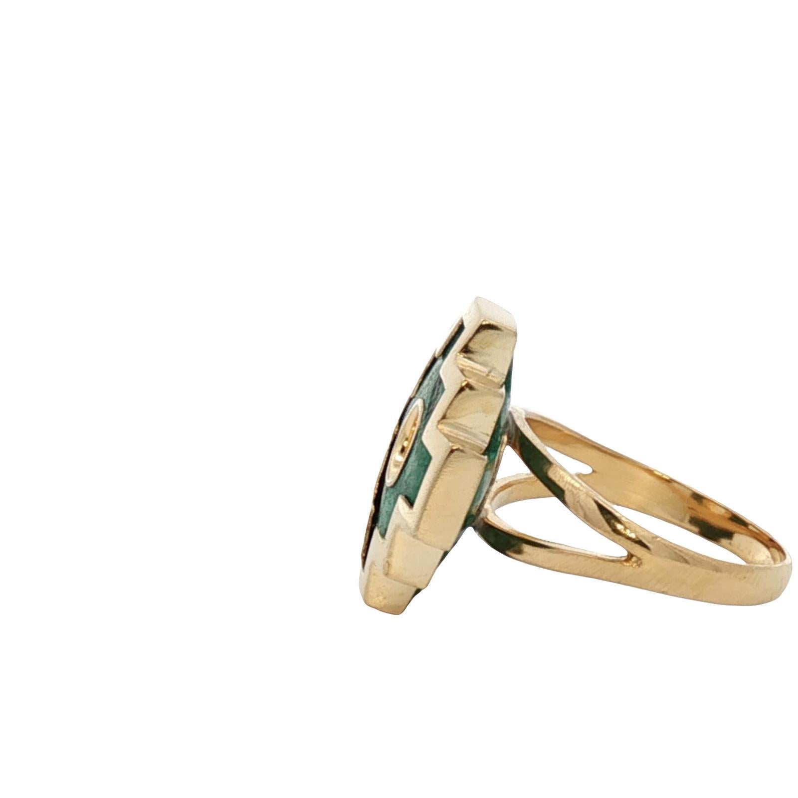 Bague Vintage Chakana en or jaune 18 carats et malachite Excellent état - En vente à Boca Raton, FL