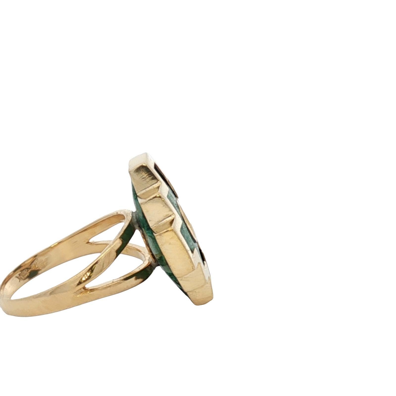 Bague Vintage Chakana en or jaune 18 carats et malachite en vente 2