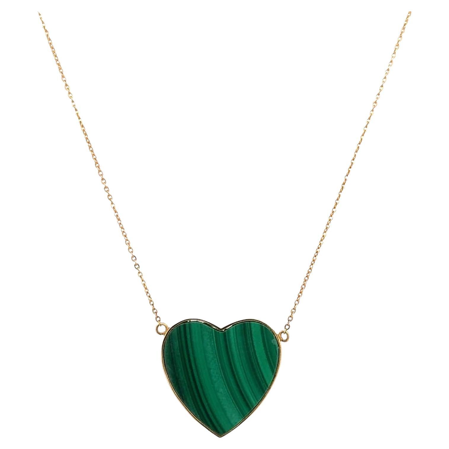 9ct Yellow Gold Malachite Heart Bracelet 19cm