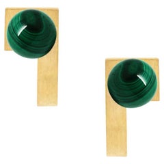 Malachite 18-Karat Yellow Gold Square Curve Earrings