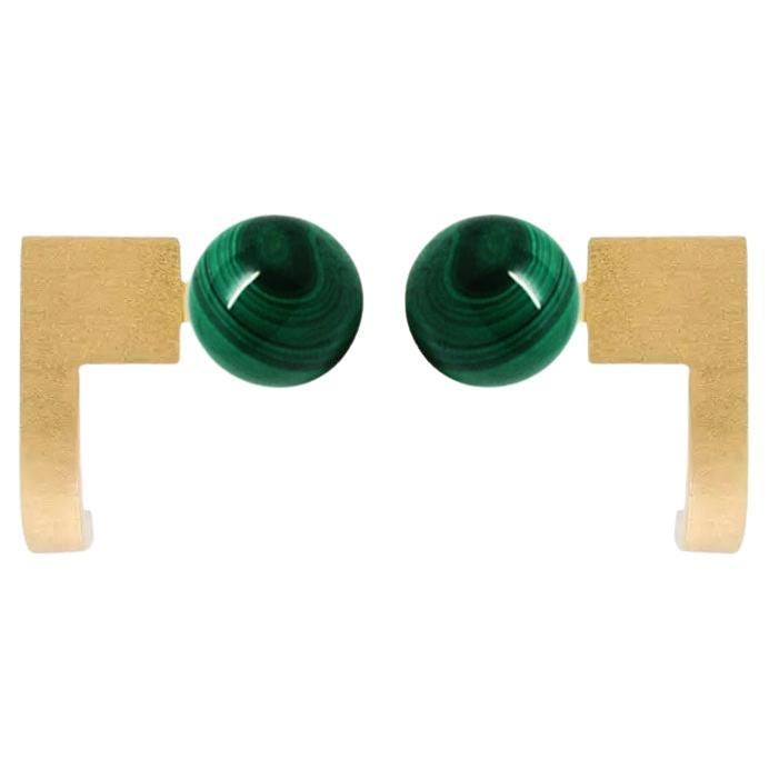 Malachite 18K Fine Gold Square Curve Earrings 