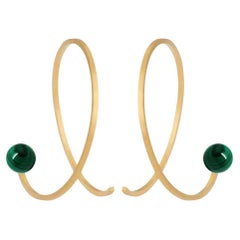 Malachite 18K Gold Hammered Line Hoop Earrings
