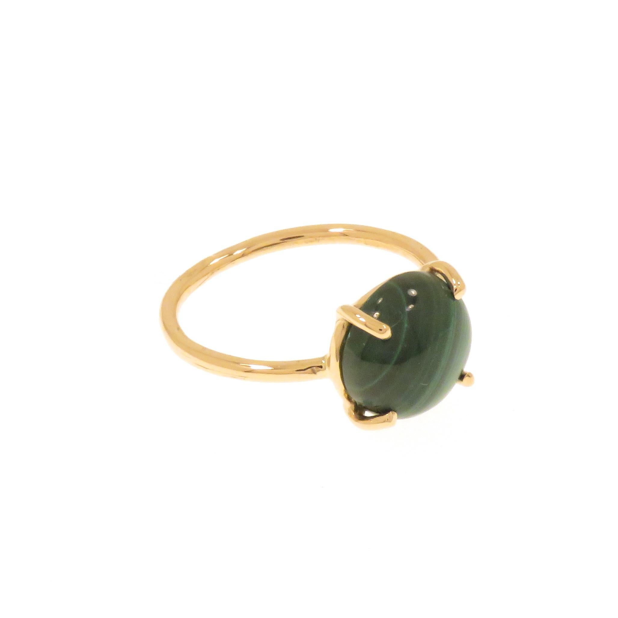 Contemporary Malachite 9 Karat Rose Gold Ring Handcrafted in Italy For Sale