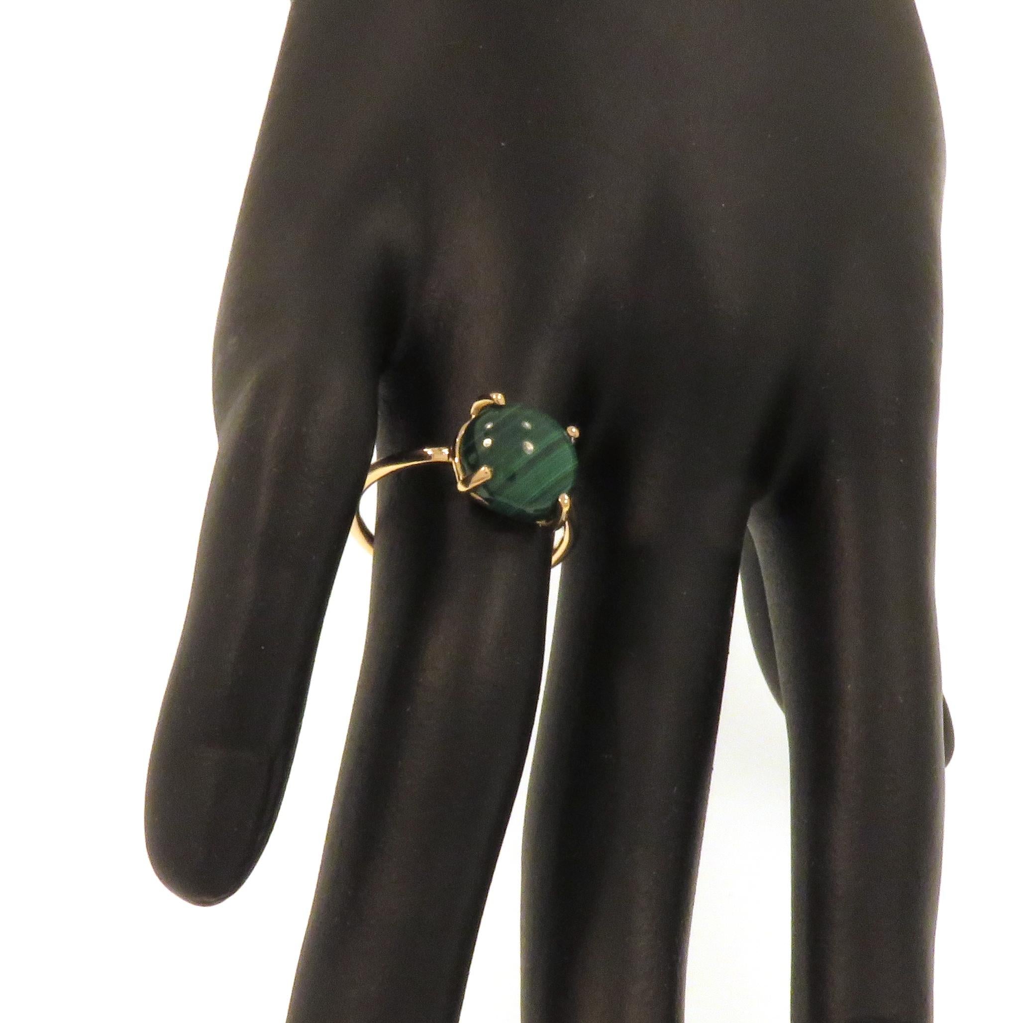 Cabochon Malachite 9 Karat Rose Gold Ring Handcrafted in Italy For Sale