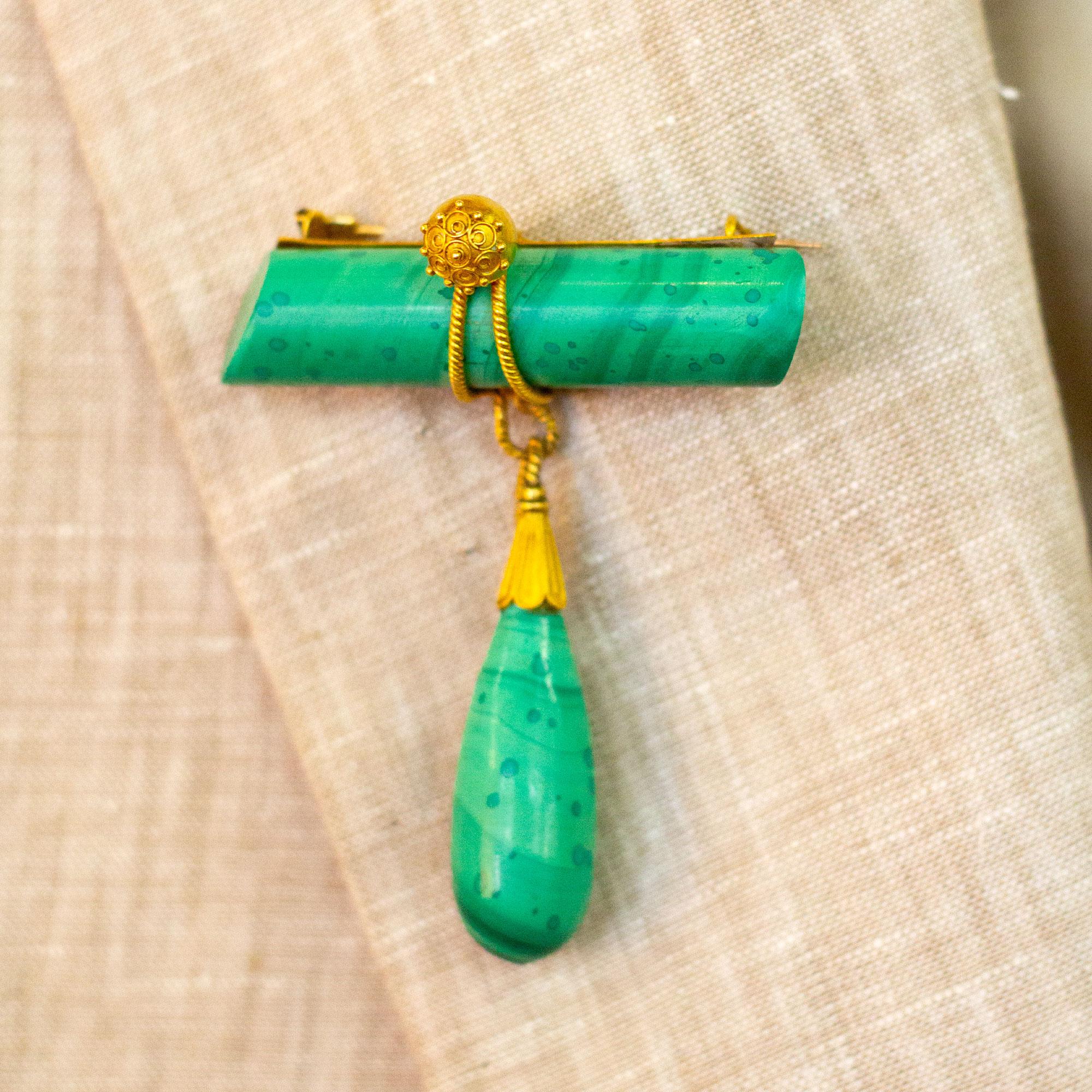 Malachite and 18 Karat Gold Brooch Pendant In Good Condition In Brisbane, QLD