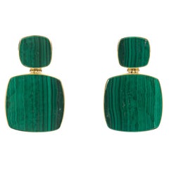 Malachite and 18K Yellow Gold Art Deco Style Pendant Earrings