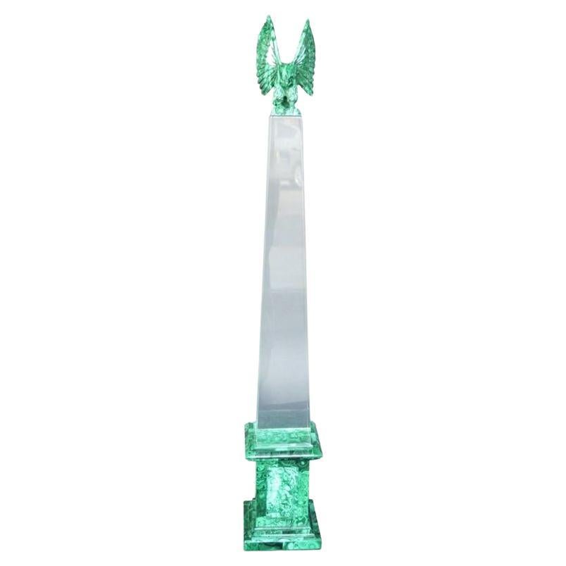 Malachite and Acrylic Obelisk with Perched Eagle For Sale
