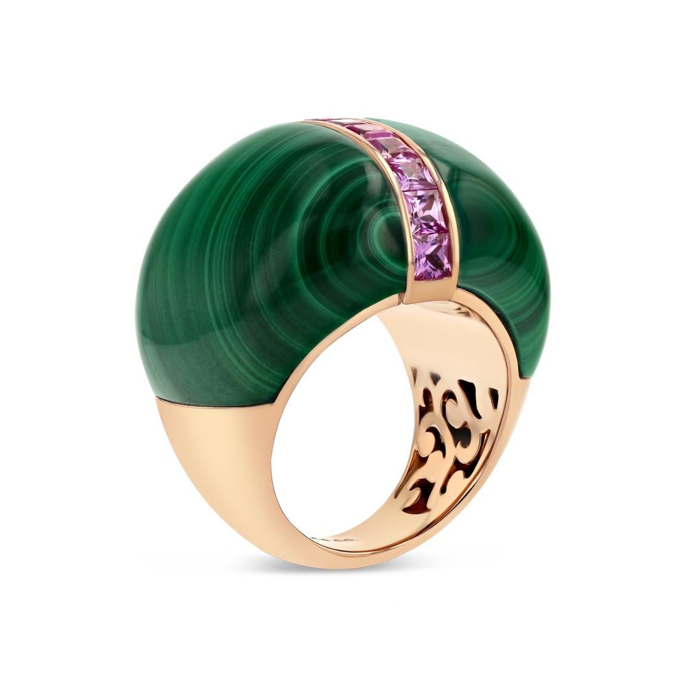 Malachite and and Pink Sapphire Ring In New Condition For Sale In Aspen, CO
