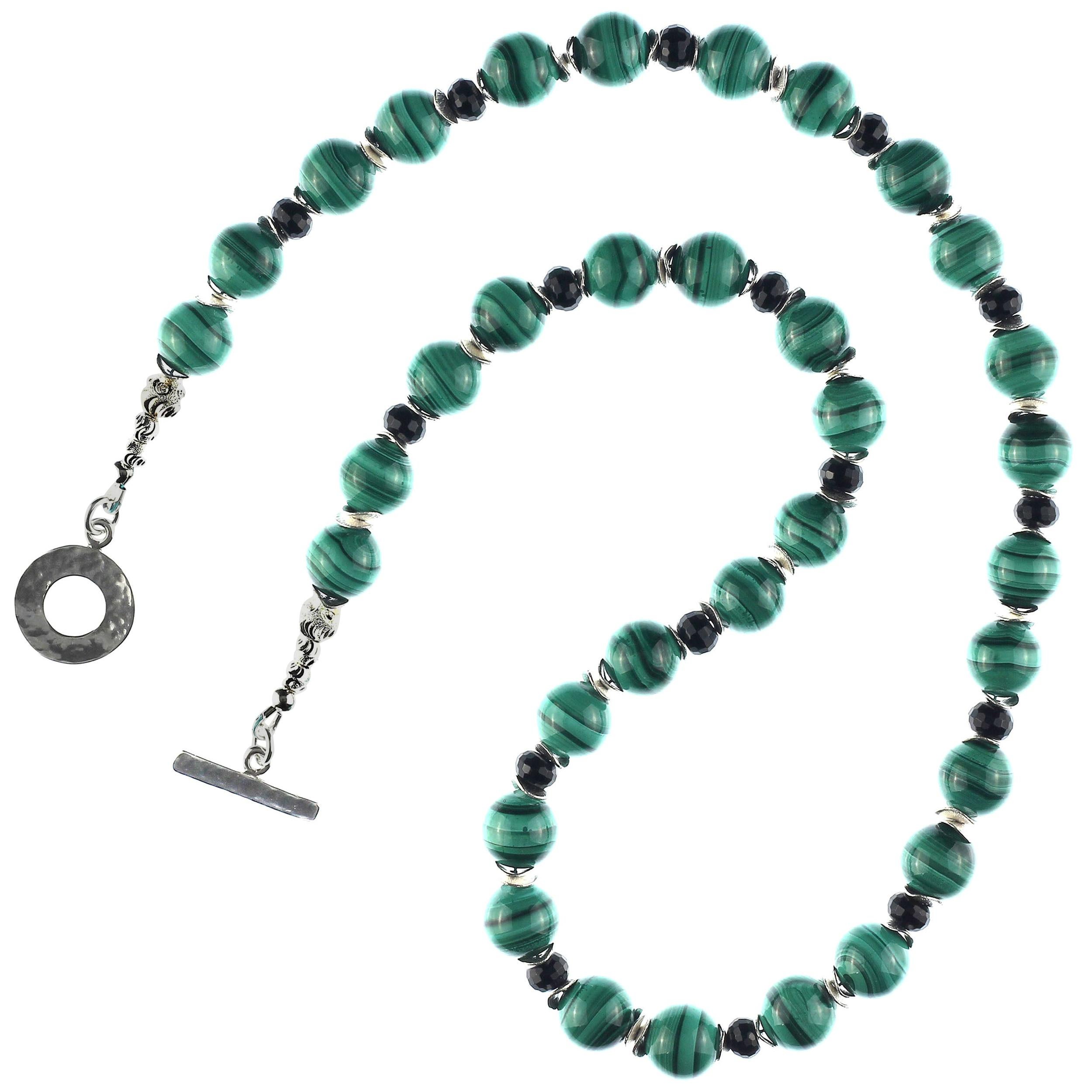 Malachite and Black Onyx necklace with Silver Accents