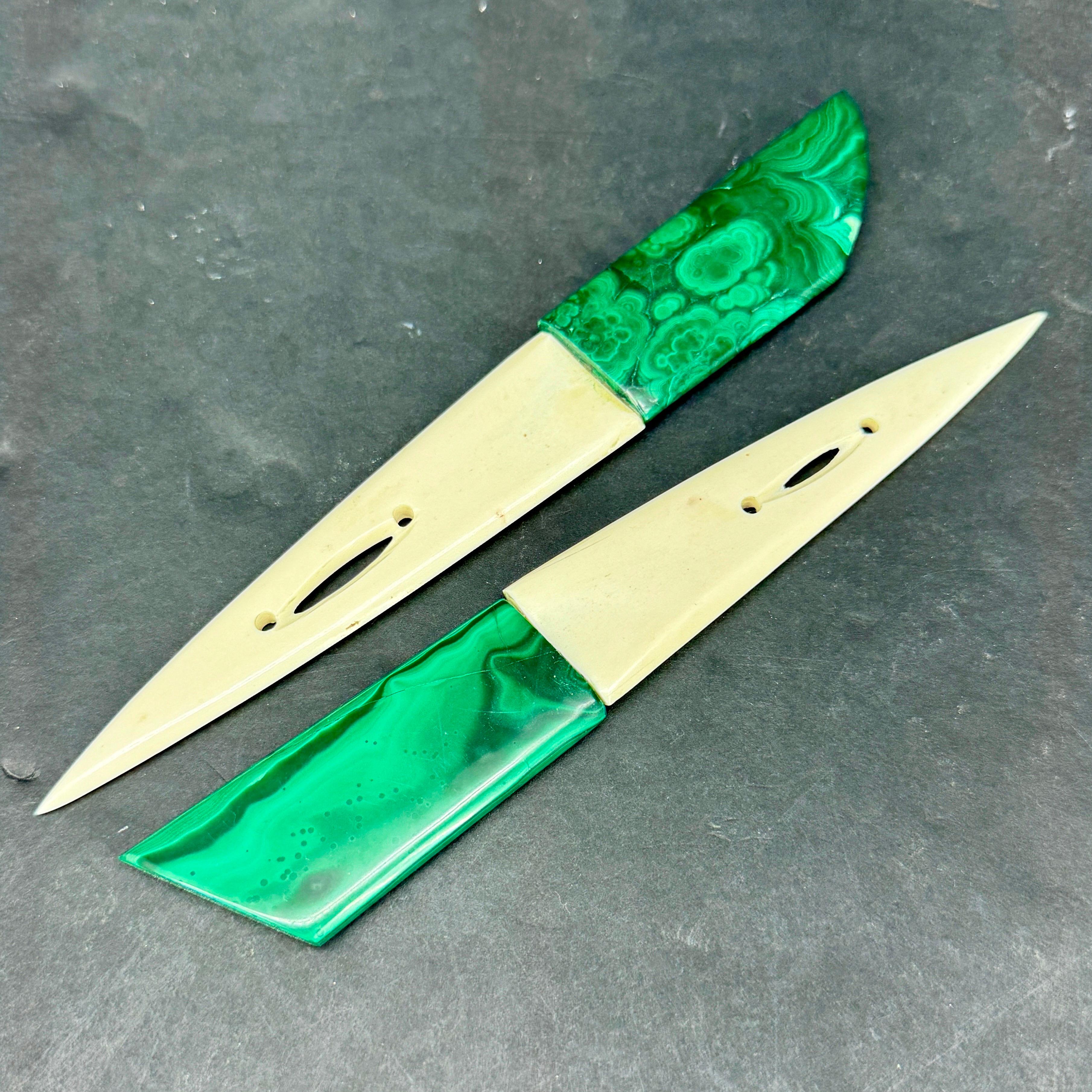 European Malachite and Bone Letter Openers, two available For Sale