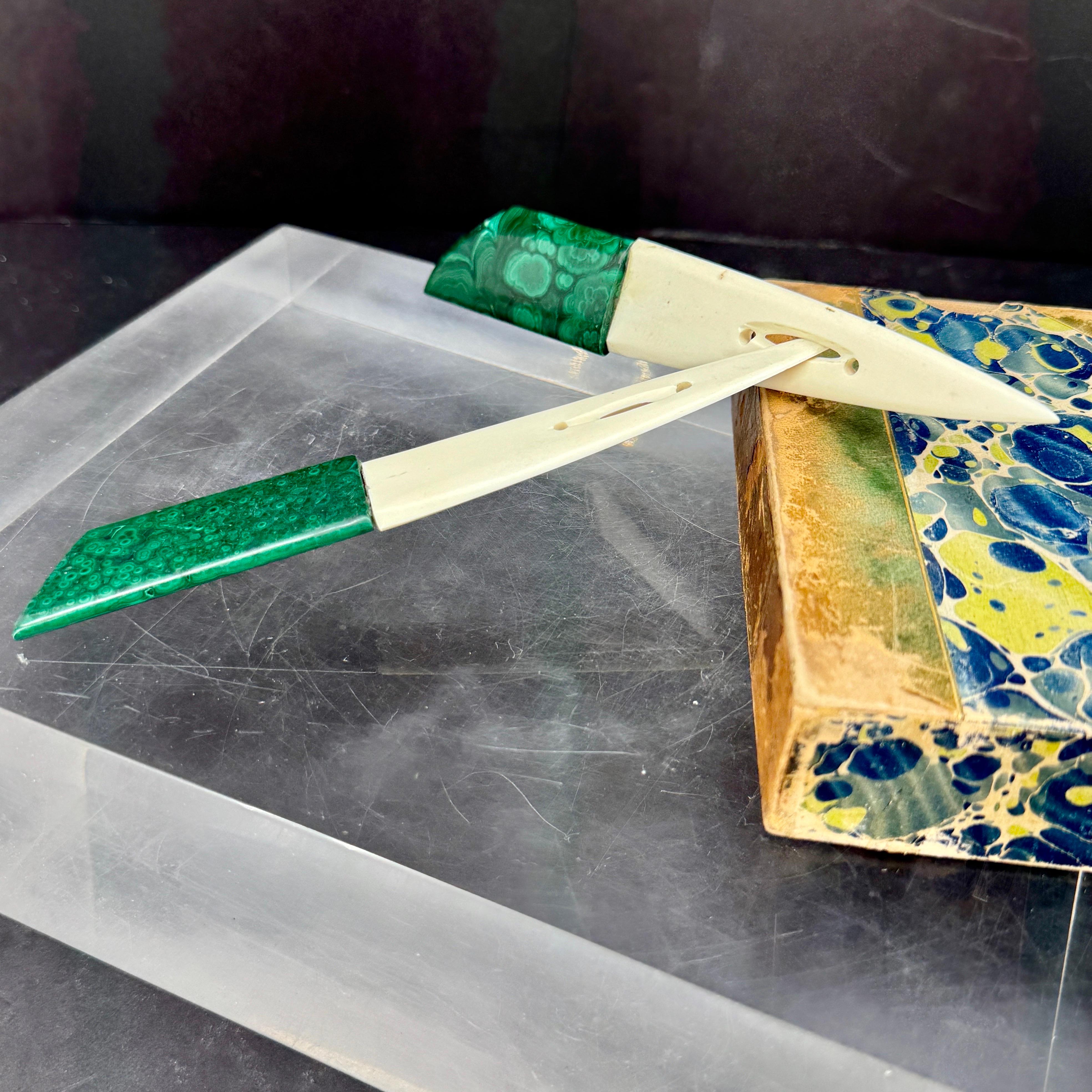 Malachite and Bone Letter Openers, two available In Good Condition For Sale In Haddonfield, NJ