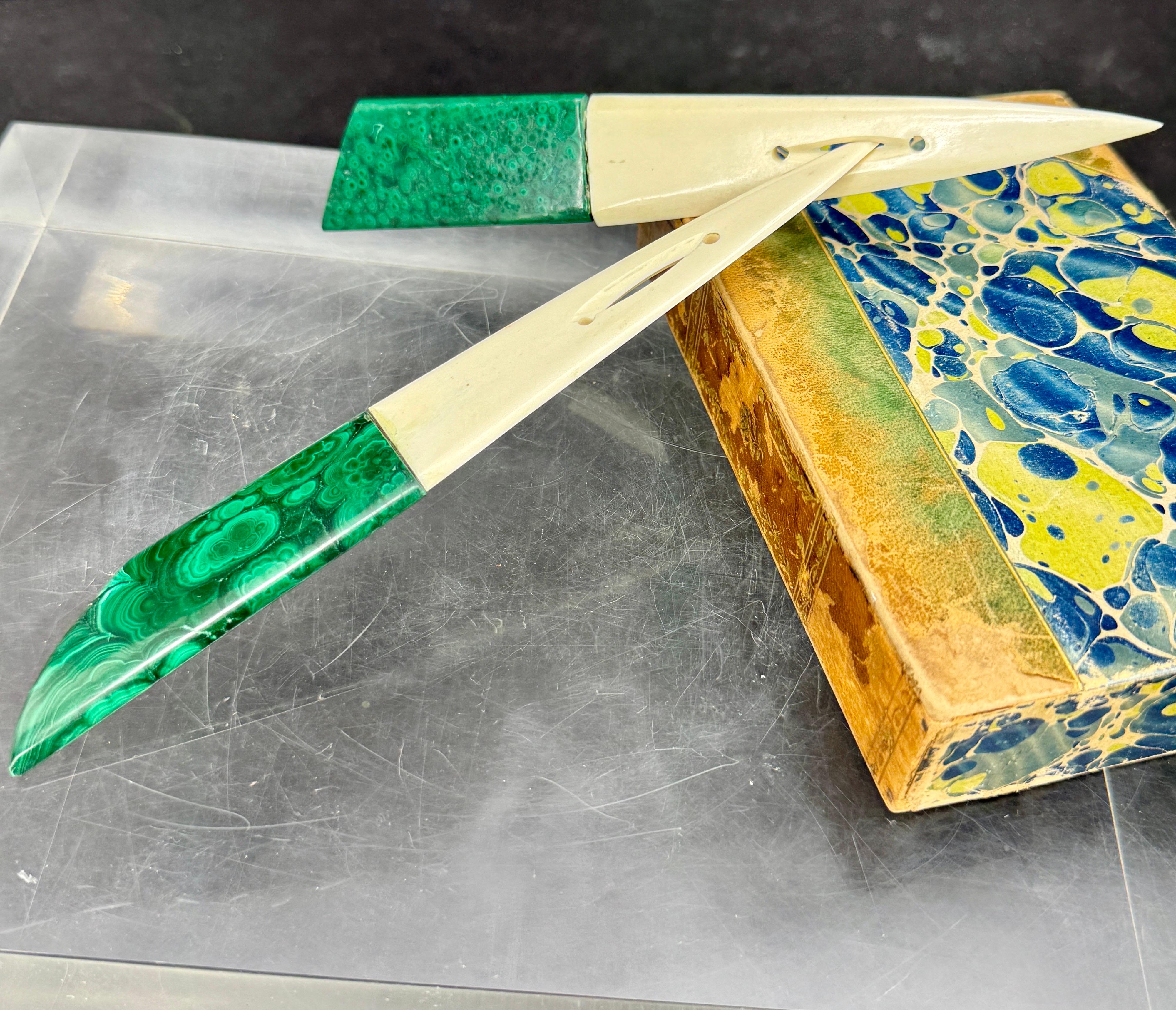 20th Century Malachite and Bone Letter Openers, two available For Sale