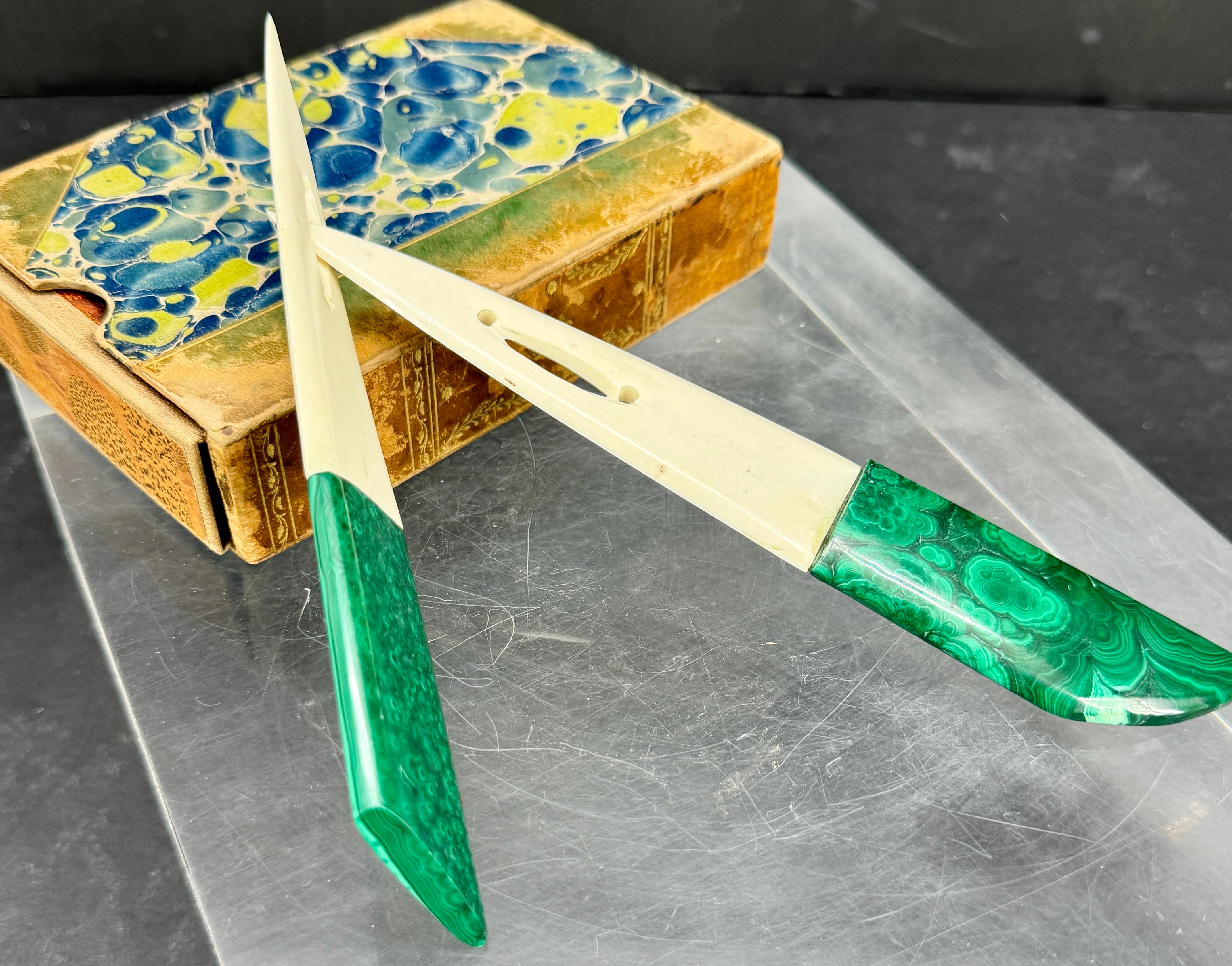 Malachite and Bone Letter Openers, two available For Sale 1