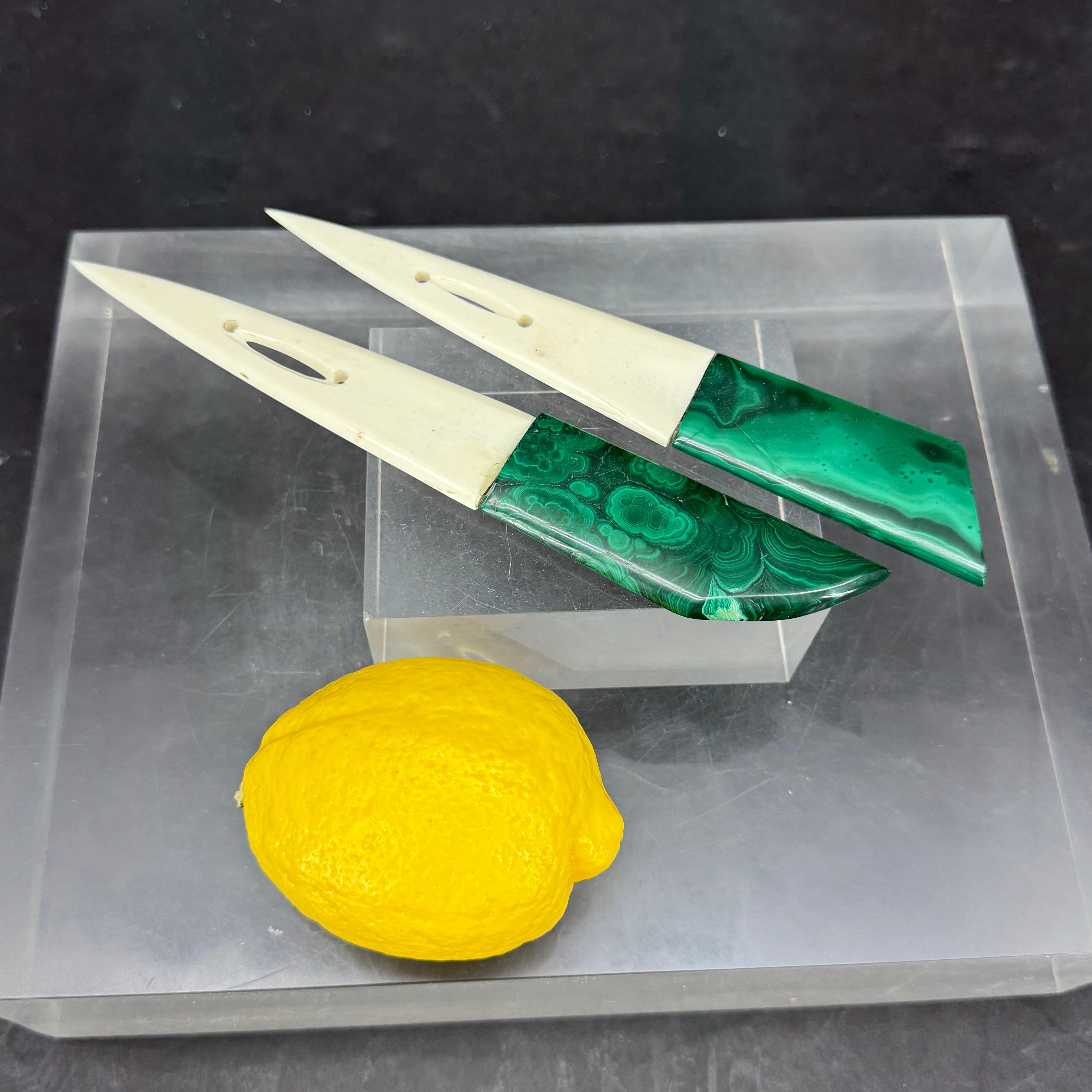 Malachite and Bone Letter Openers, two available For Sale 2