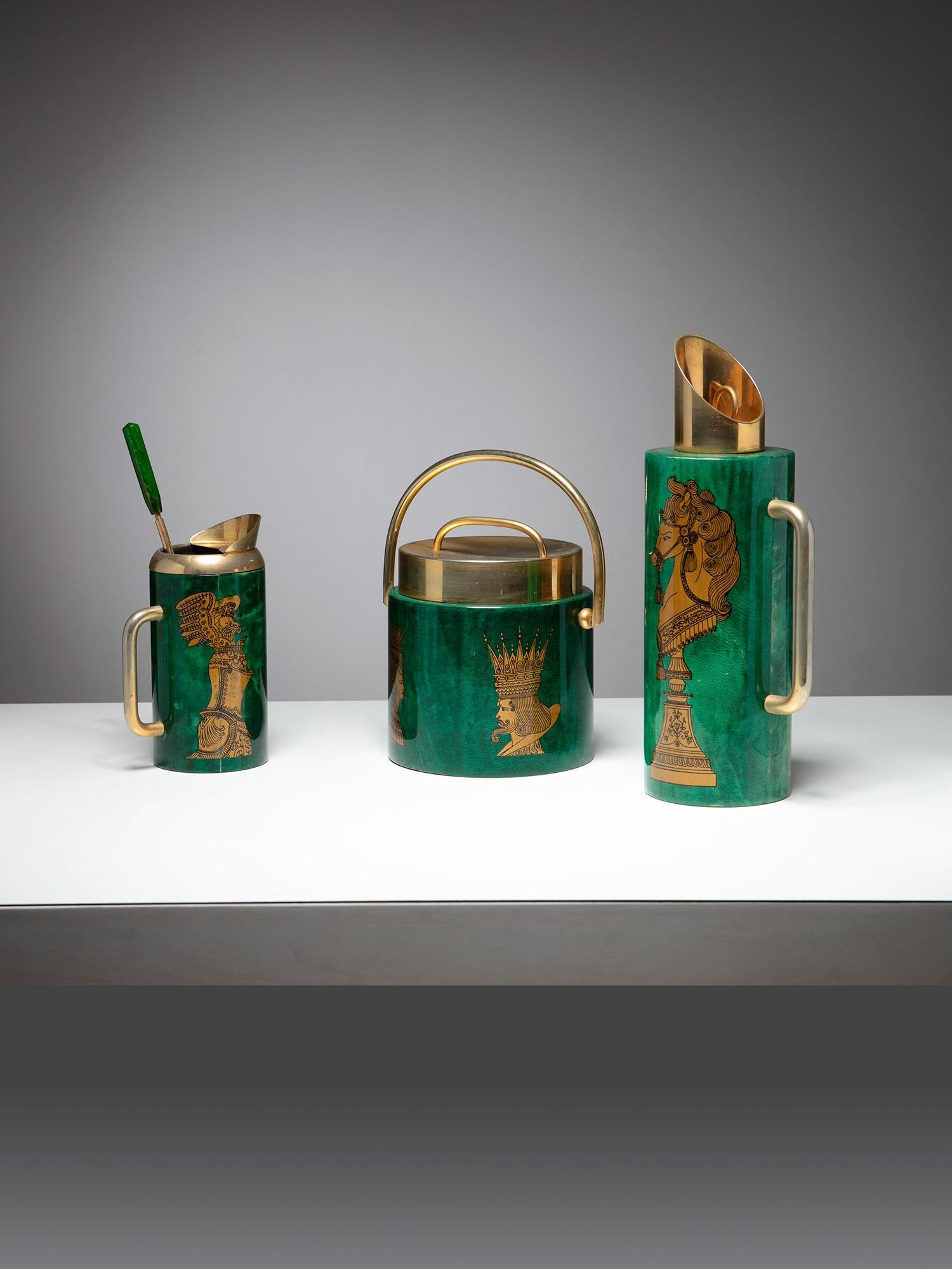 Italian Malachite and Brass Cocktail Set by Aldo Tura for Macabo, Italy, 1960s For Sale