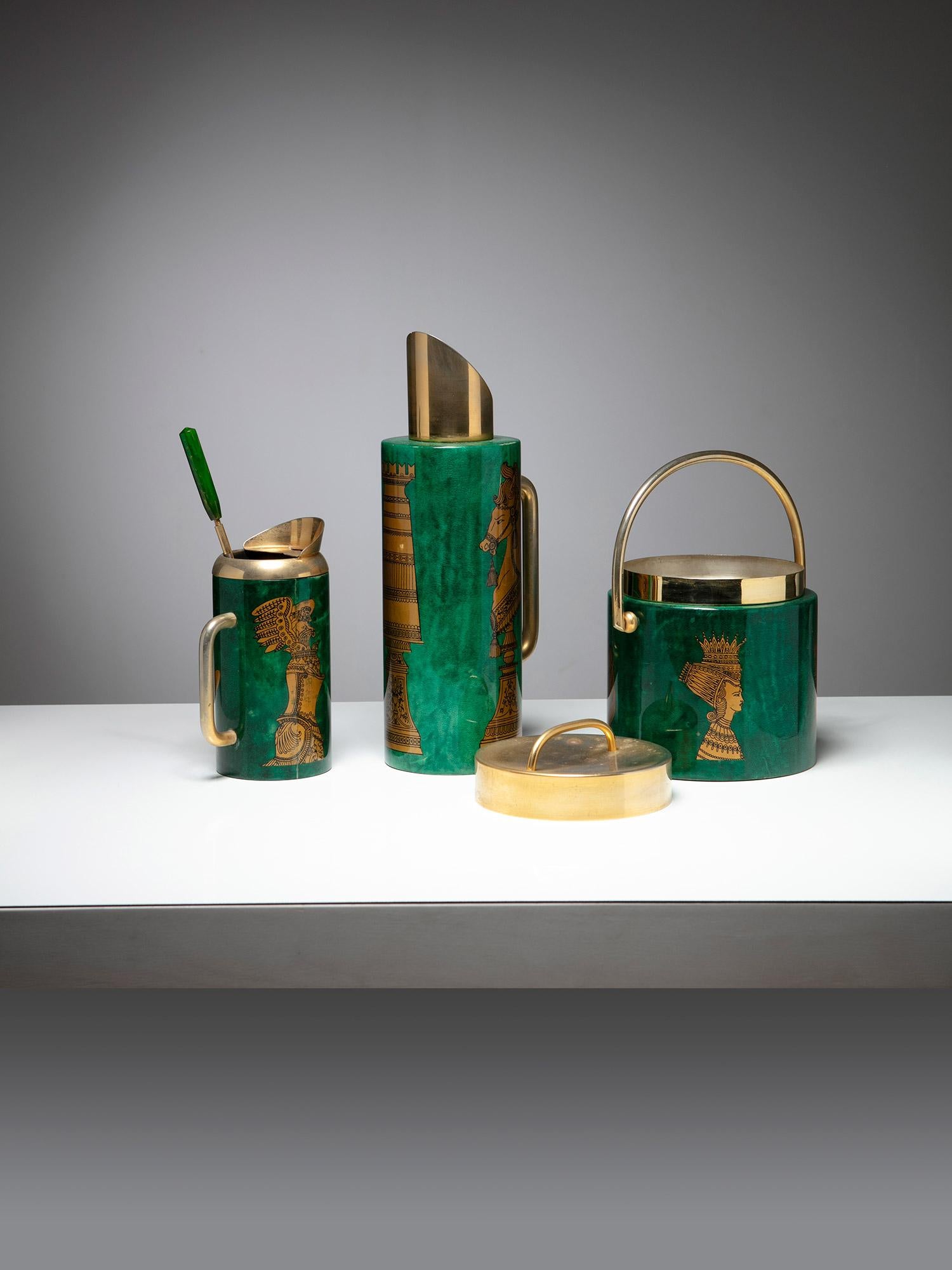 Malachite and Brass Cocktail Set by Aldo Tura for Macabo, Italy, 1960s In Good Condition For Sale In Milan, IT