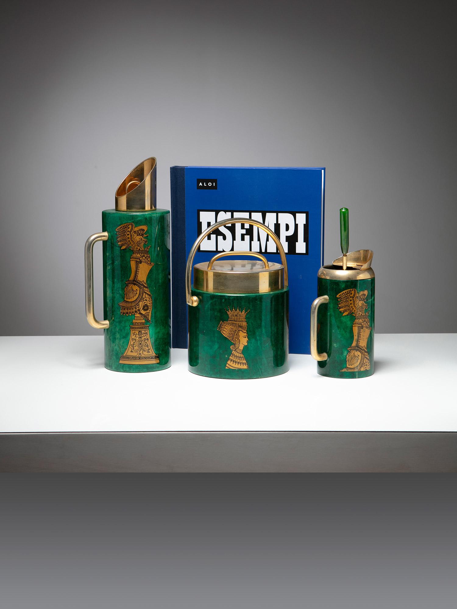 Malachite and Brass Cocktail Set by Aldo Tura for Macabo, Italy, 1960s For Sale 1