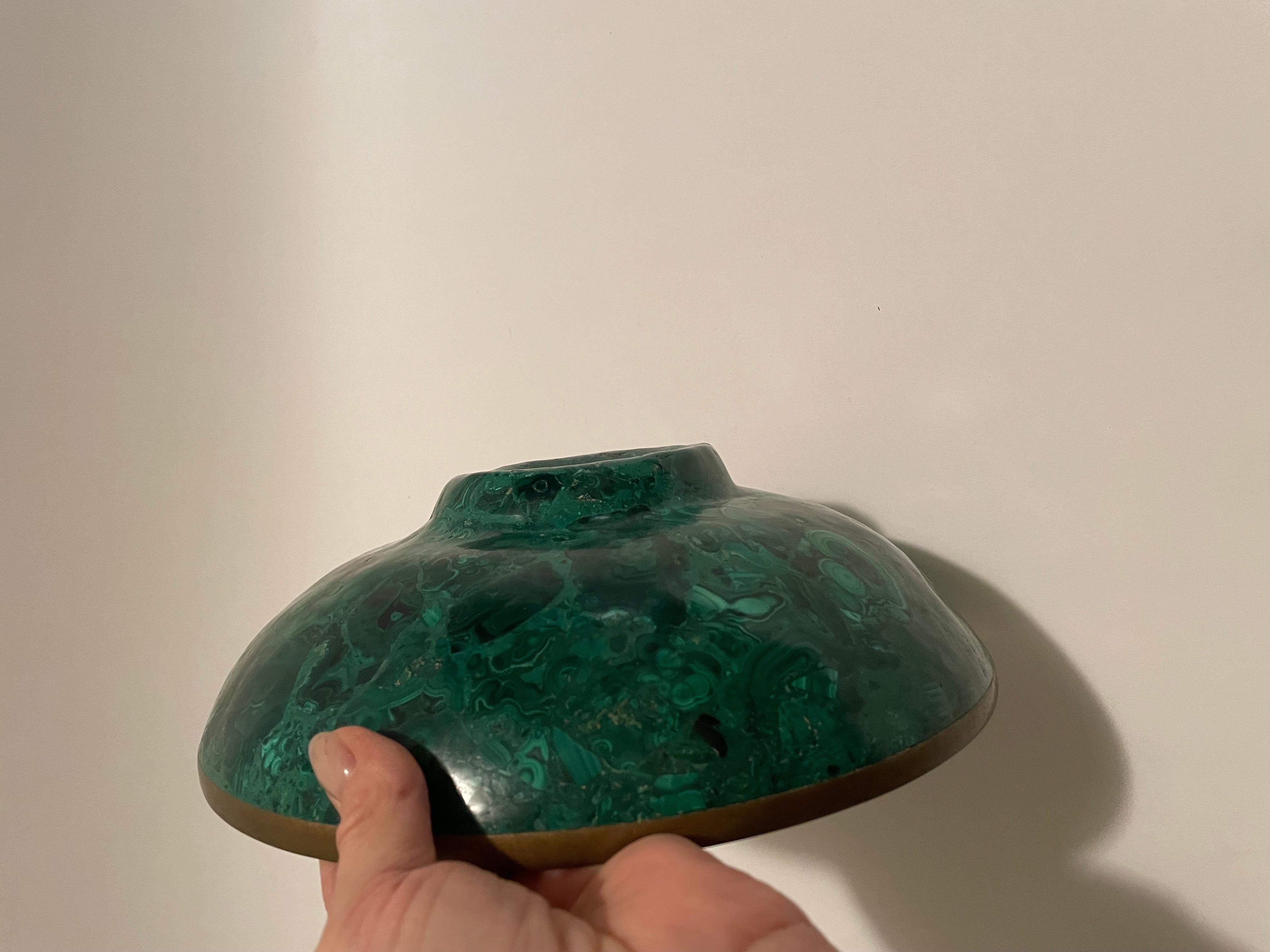 Late 20th Century Malachite and brass rimmed bowl  For Sale