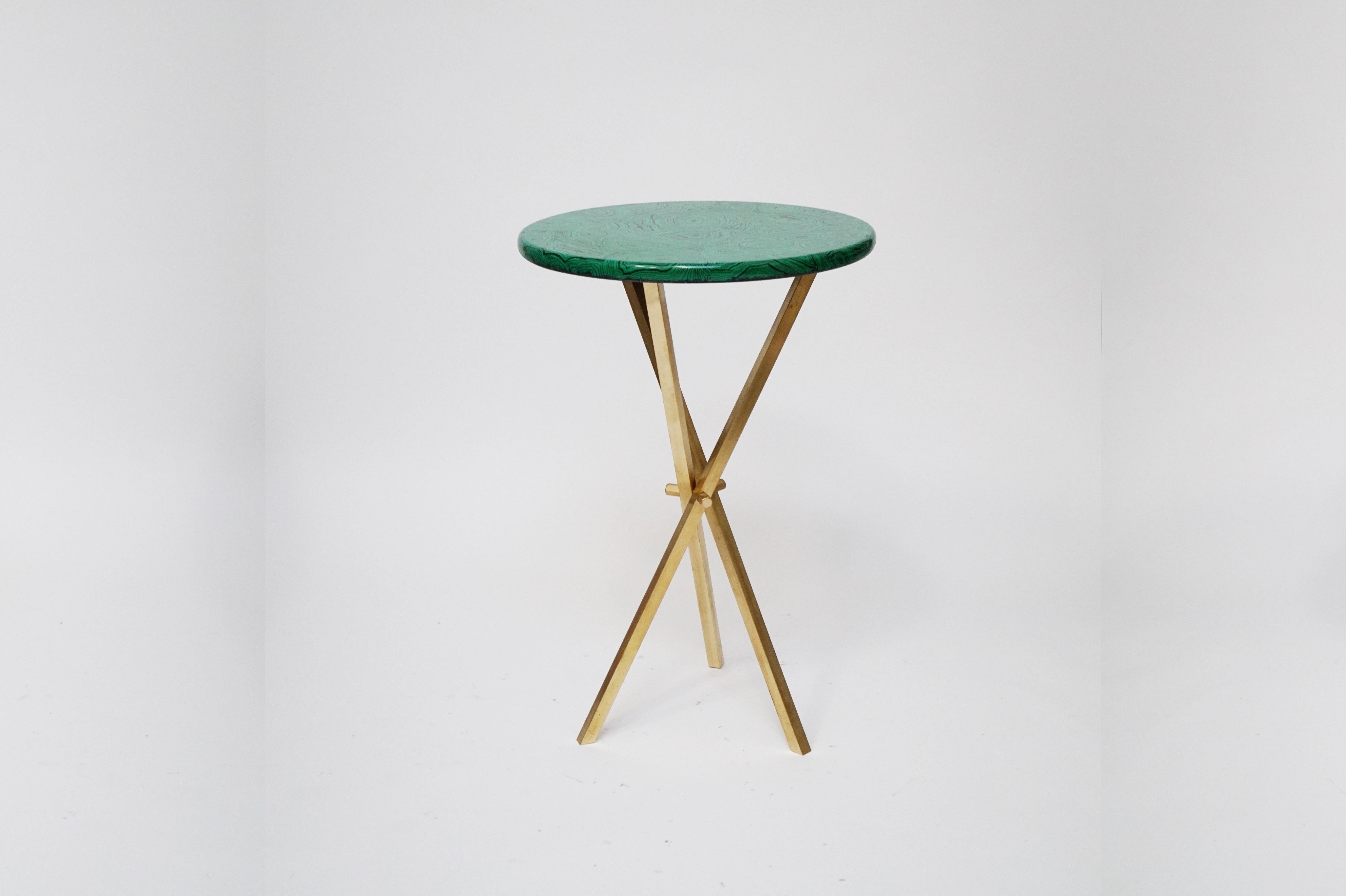 Italian 'Malachite' and Brass Side Table by Piero Farnasetti, circa 1960s, Signed 