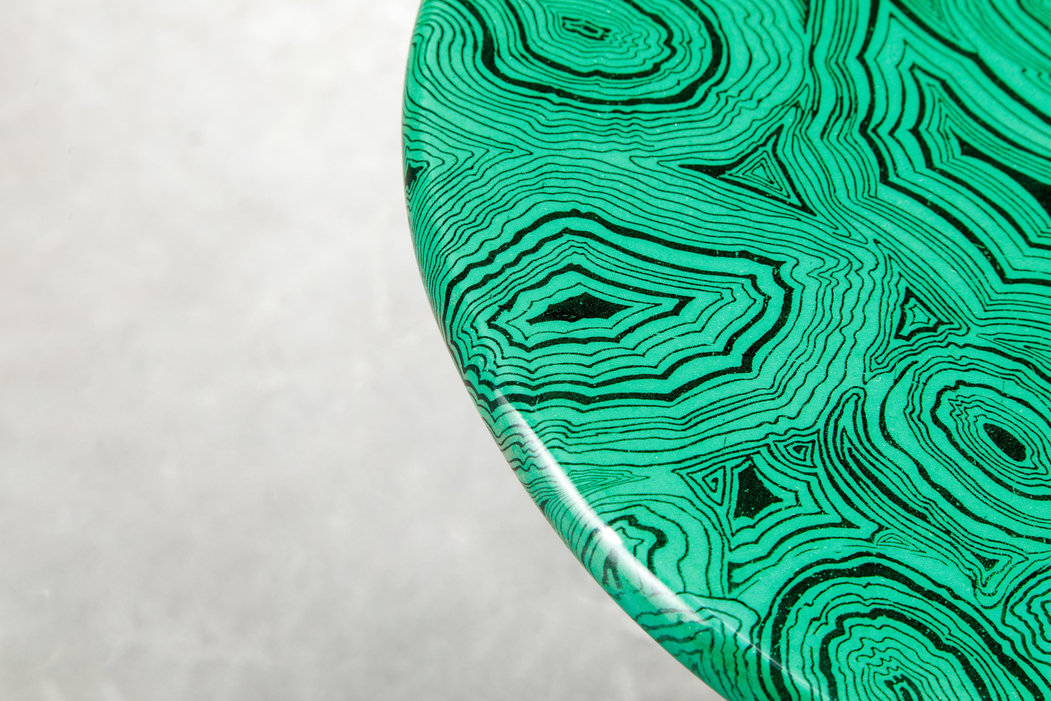 'Malachite' and Brass Side Table by Piero Fornasetti, circa 1970s, Signed 4