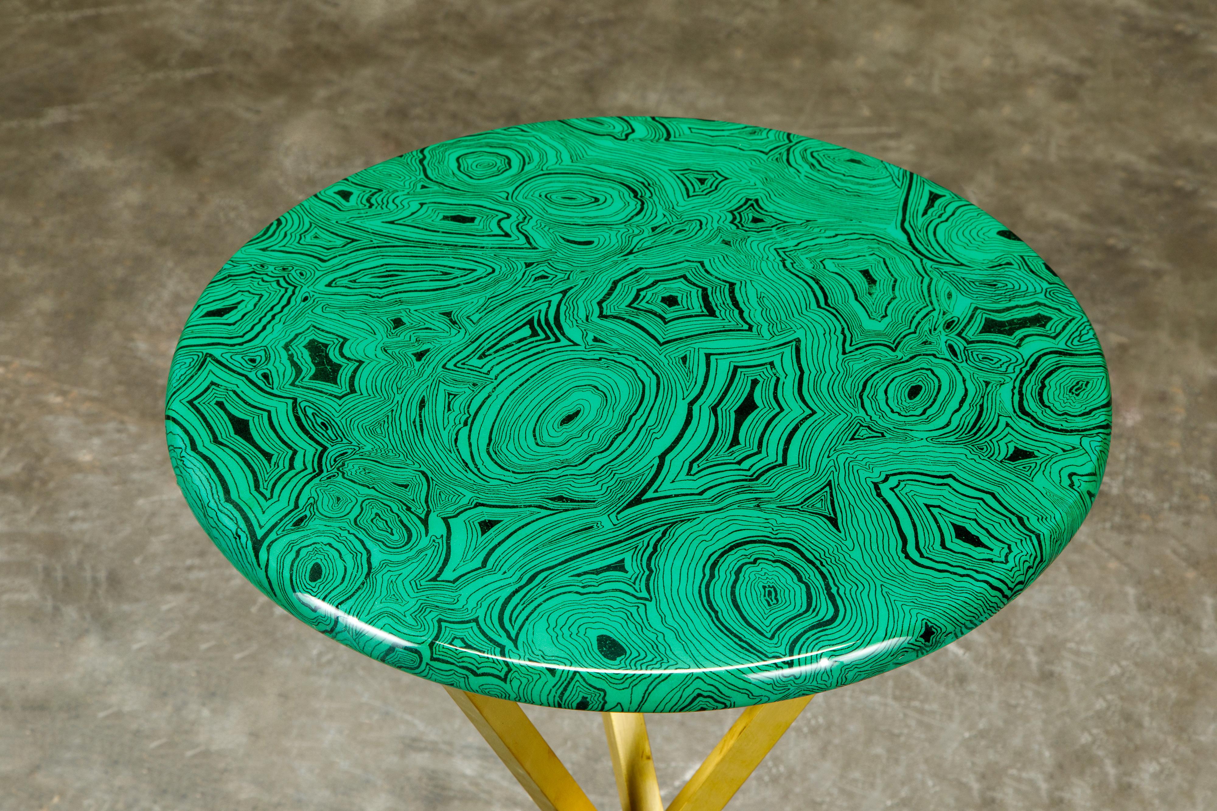 'Malachite' and Brass Side Table by Piero Fornasetti, circa 1970s, Signed  5