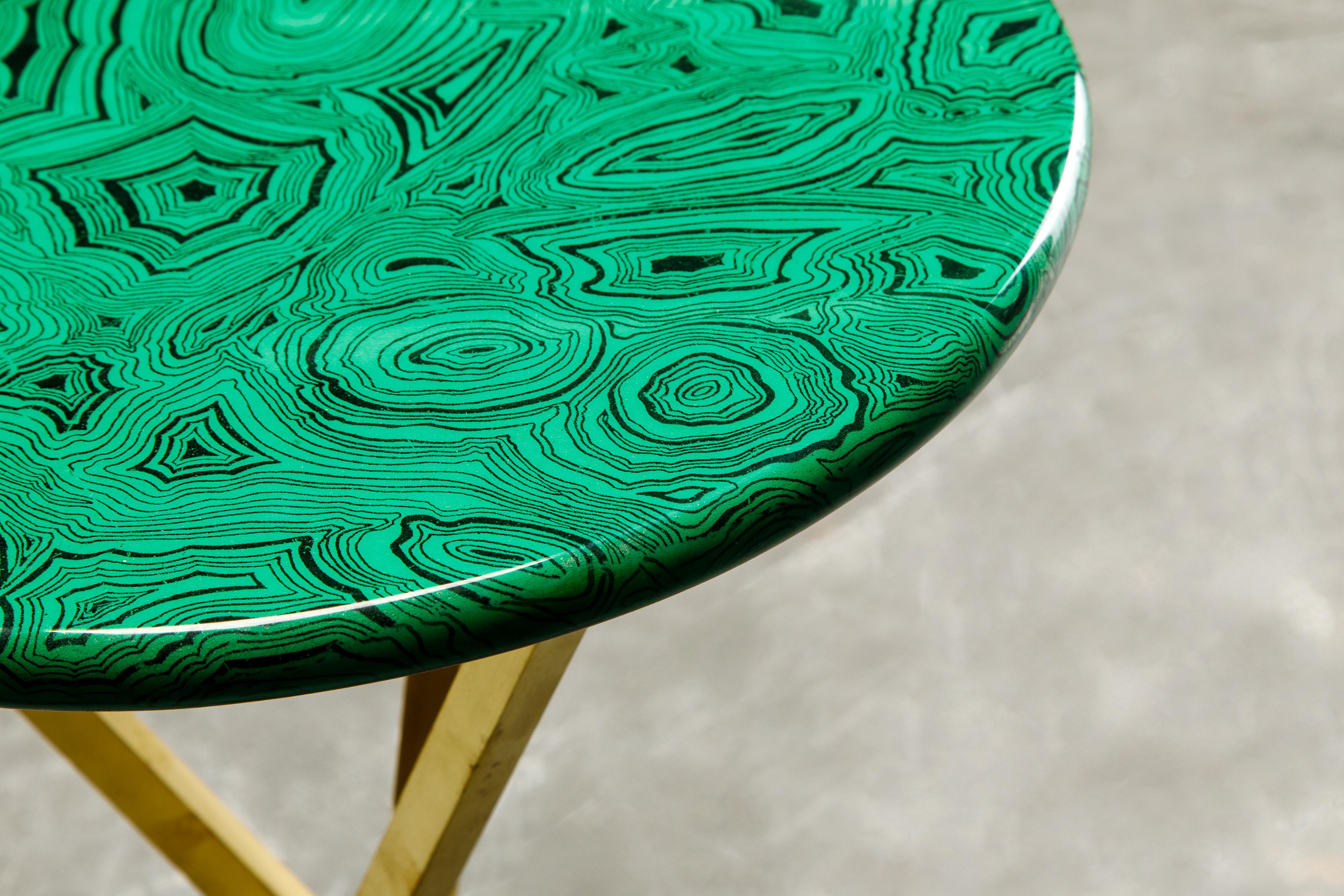 'Malachite' and Brass Side Table by Piero Fornasetti, circa 1970s, Signed  7