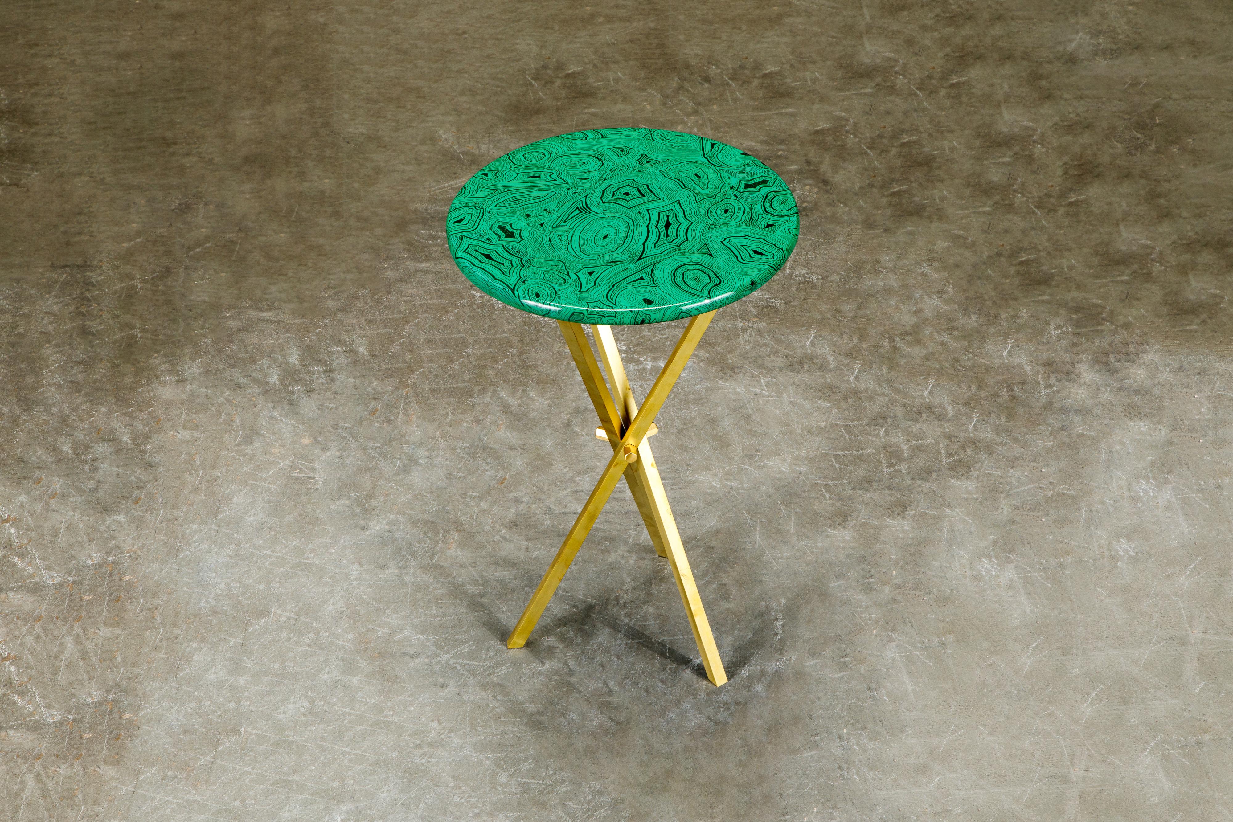 Mid-Century Modern 'Malachite' and Brass Side Table by Piero Fornasetti, circa 1970s, Signed 