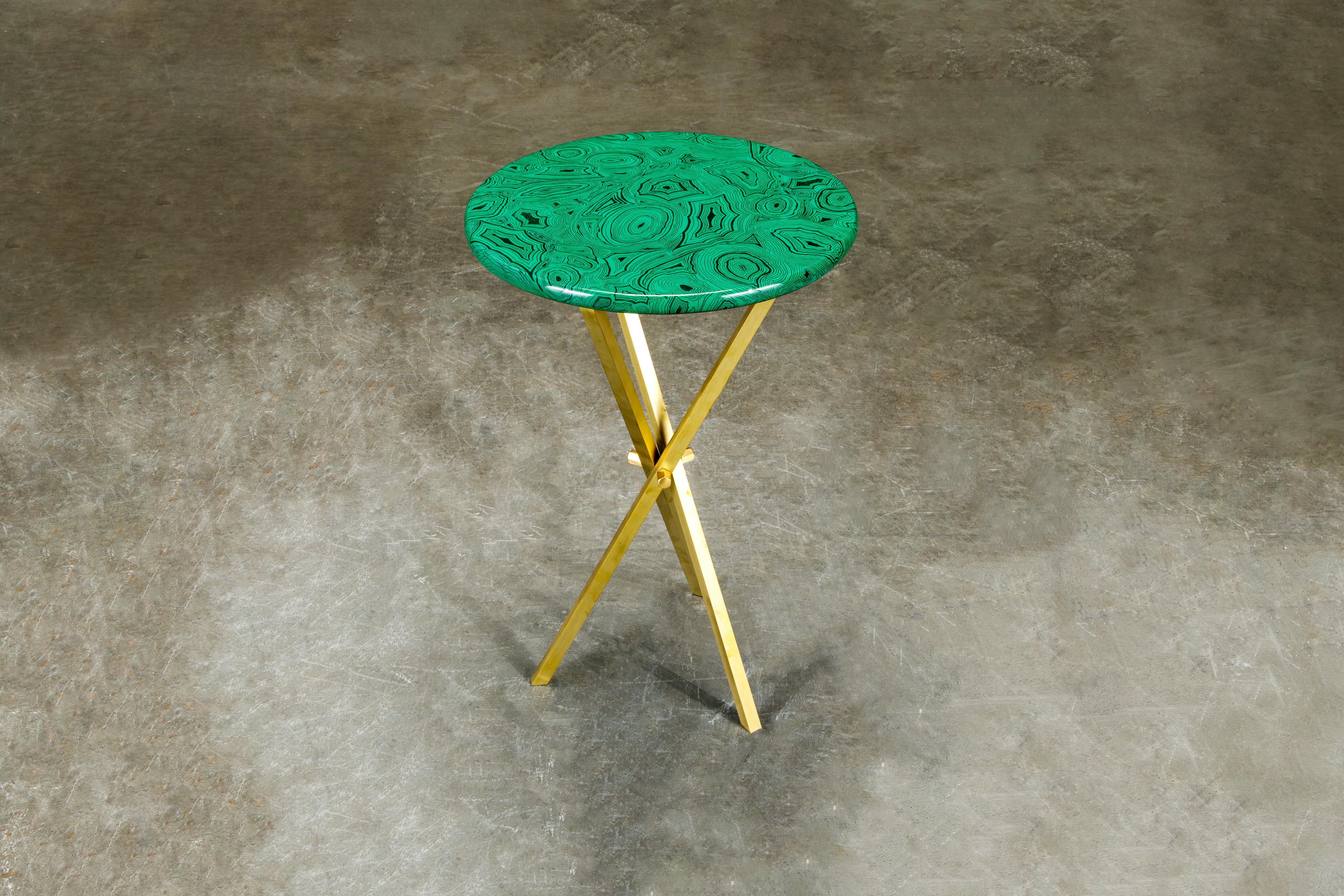 Italian 'Malachite' and Brass Side Table by Piero Fornasetti, circa 1970s, Signed