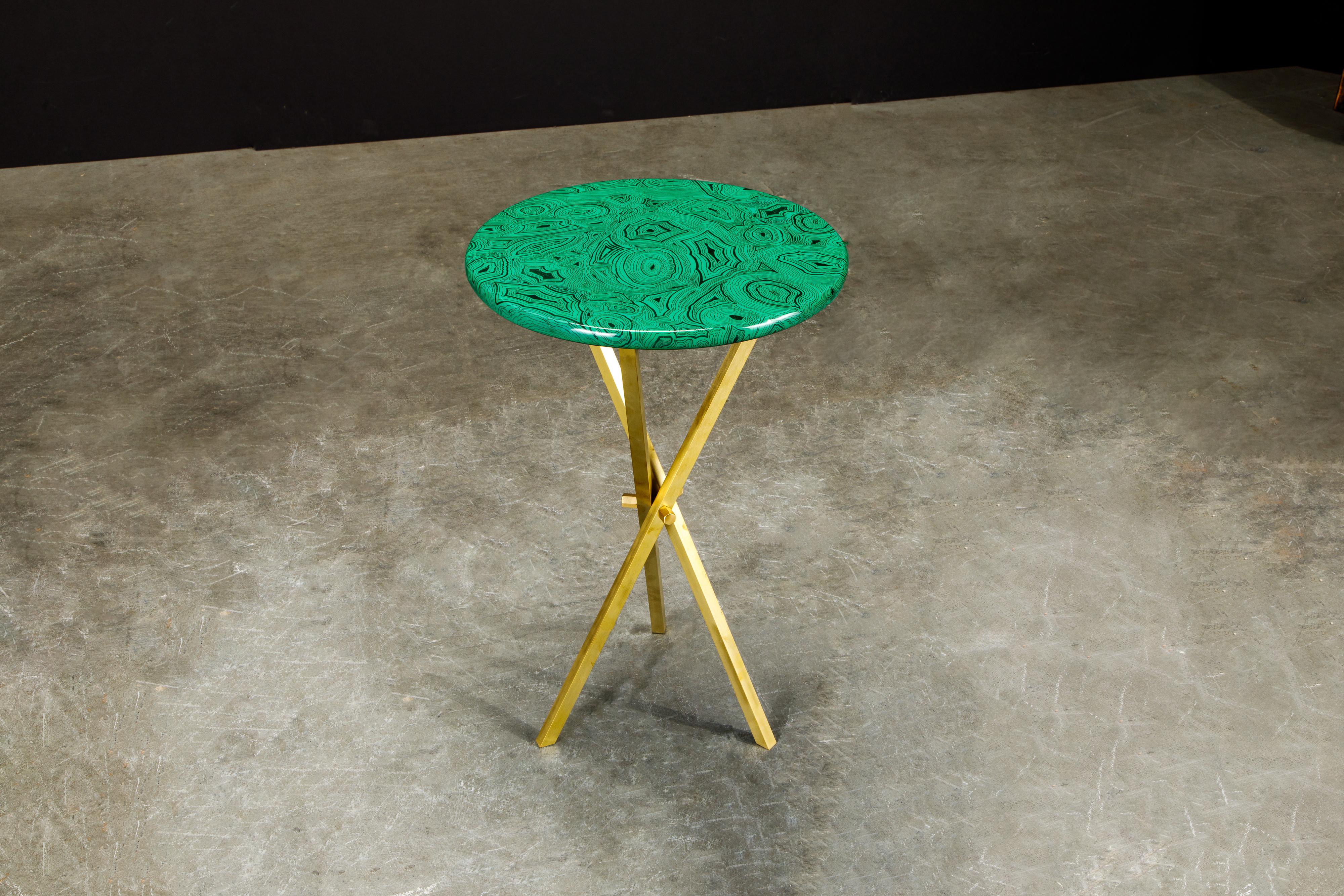 Lacquered 'Malachite' and Brass Side Table by Piero Fornasetti, circa 1970s, Signed 