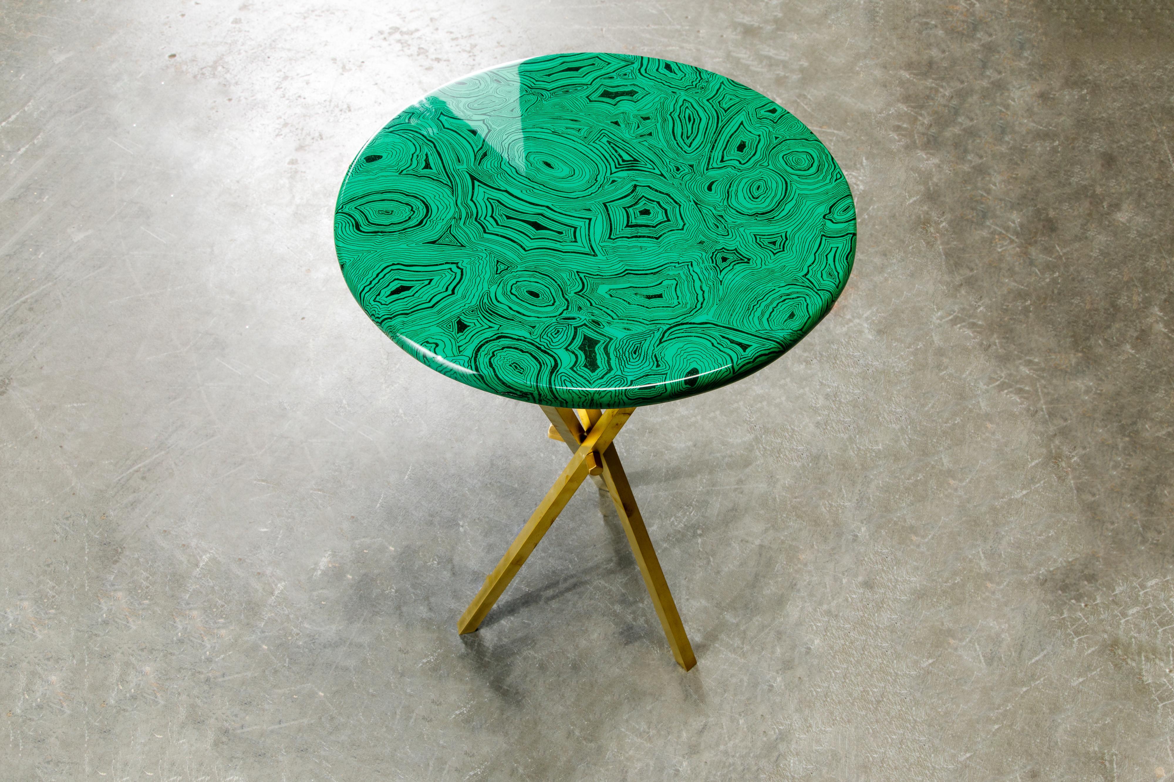 20th Century 'Malachite' and Brass Side Table by Piero Fornasetti, circa 1970s, Signed 