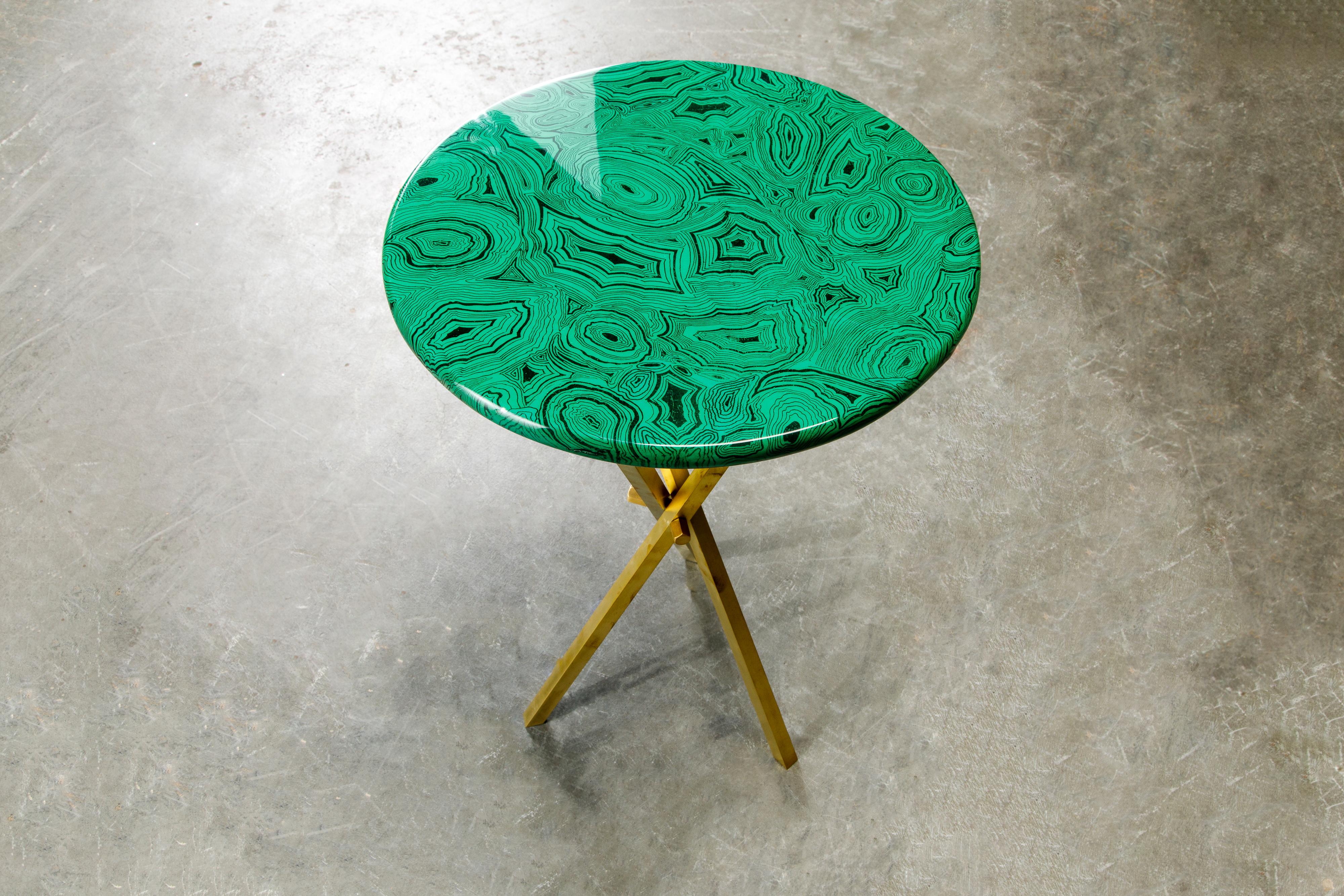 20th Century 'Malachite' and Brass Side Table by Piero Fornasetti, circa 1970s, Signed